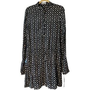 Equipment Signature Moon Star Silk Dress with Bell Tie Sleeves and Buttons L